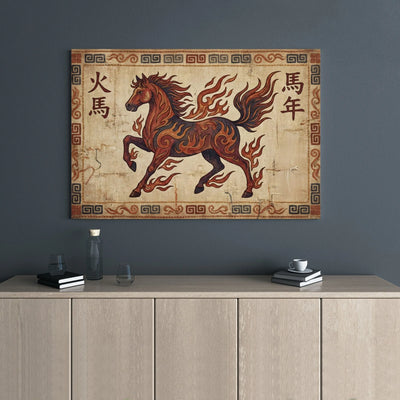 Fire Horse Wall Art | Chinese Zodiac Year of the Horse Canvas | Premium Gallery Wrap Decor | Symbolic Asian Astrology Home Gift