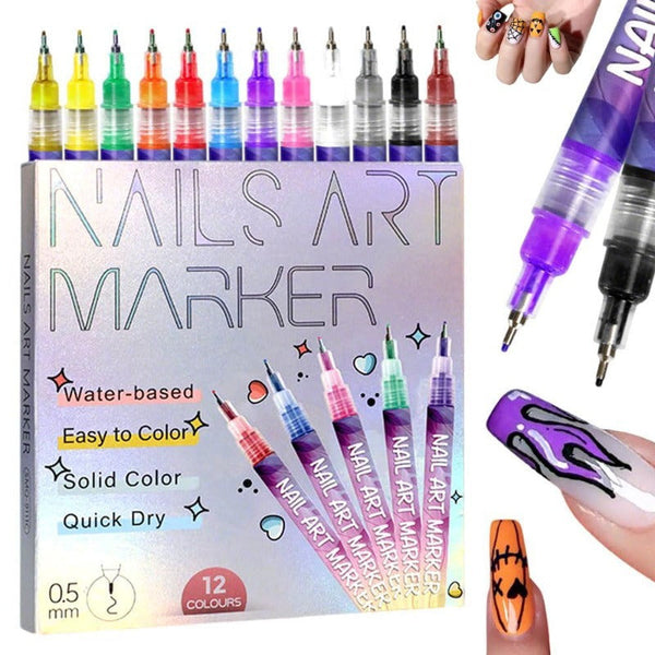 12-Color Nail Art Marker Pen Set