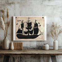 Sailing Ship Canvas Wall Art | Woodcut Style Nautical Decor | Premium 1.25 Inch Gallery Wrap | Ready To Hang Office Or Home Gift