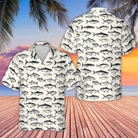 Fish Print Hawaiian Shirt | Vintage Fishing Illustration Pattern | Lightweight Woven Polyester | Unique Gift for Fisherman and Anglers
