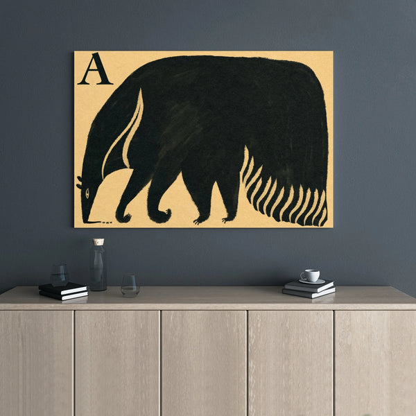 Anteater Alphabet Canvas Art | A is for Anteater Modern Nursery Wall Decor | Premium Gallery Wrapped Print | Educational Kids